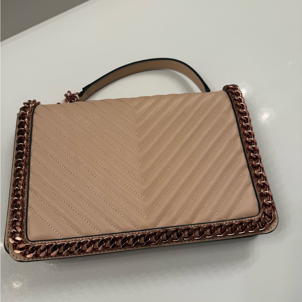 Aldo Quilted Tan Shoulder Bag with Chain Accent